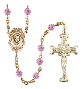 Gold Plated 6mm Austrian Crystal Madonnna Mary Rosary in Light Rose
