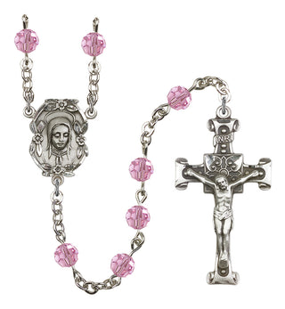 Silver Plated 6mm Austrian Crystal Madonnna Mary Rosary in Light Rose