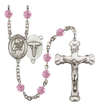 Silver Plated 6mm Austrian Crystal Saint Agatha / Nurse Rosary in Light Rose