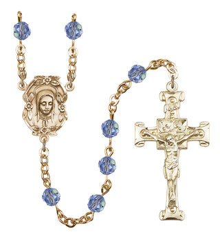 Gold Plated 6mm Austrian Crystal Madonnna Mary Rosary in Light Sapphire