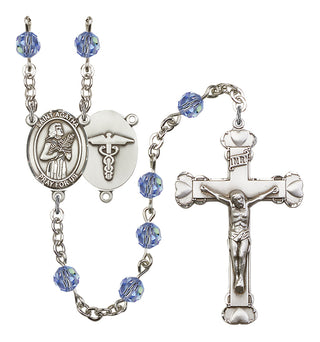Silver Plated 6mm Austrian Crystal Saint Agatha / Nurse Rosary in Light Sapphire