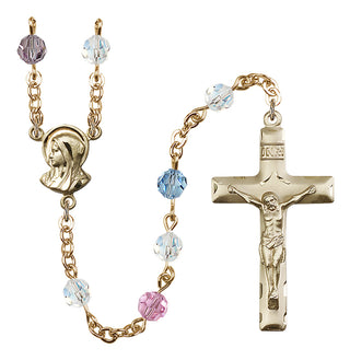 Gold Plated 6mm Austrian Crystal Madonnna Mary Rosary in Multi-Color
