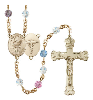 Gold Plated 6mmMulti-Color Austrian Crystal Saint Agatha / Nurse Rosary