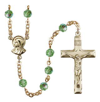 Gold Plated 6mm Austrian Crystal Madonnna Mary Rosary in Peridot