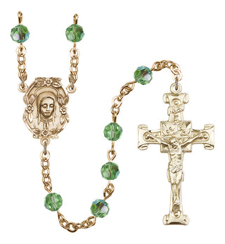 Gold Plated 6mm Austrian Crystal Madonnna Mary Rosary in Peridot