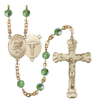 Gold Plated 6mm Austrian Crystal Saint Agatha / Nurse Rosary in Peridot