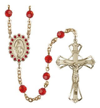 Gold Plated 6mm Austrian Crystal Miraculous Birthstone Rosary in Ruby