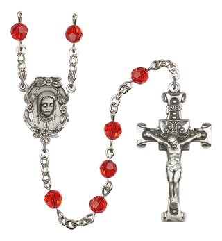 Silver Plated 6mm Austrian Crystal Madonnna Mary Rosary in Ruby