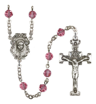 Silver Plated 6mm Austrian Crystal Madonnna Mary Rosary in Rose