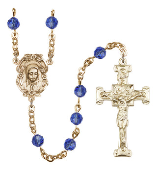 Gold Plated 6mm Austrian Crystal Madonnna Mary Rosary in Sapphire
