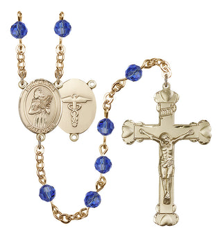 Gold Plated 6mm Austrian Crystal Saint Agatha / Nurse Rosary in Sapphire