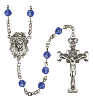 Silver Plated 6mm Austrian Crystal Madonnna Mary Rosary in Sapphire