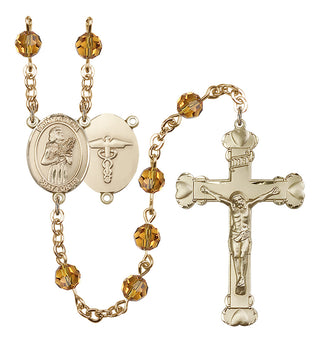 Gold Plated 6mm Austrian Crystal Saint Agatha / Nurse Rosary in Topaz