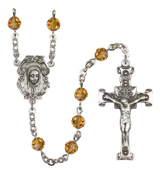 Silver Plated 6mm Austrian Crystal Madonnna Mary Rosary in Topaz