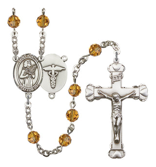 Silver Plated 6mm Austrian Crystal Saint Agatha / Nurse Rosary in Topaz