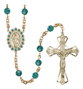 Gold Plated 6mm Austrian Crystal Miraculous Birthstone Rosary in Zircon