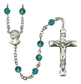 Silver Plated 6mm Austrian Crystal Madonnna Mary Rosary in Zircon
