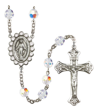 Silver Plated 8mm Austrian Crystal Miraculous Rosary with Aurora Borealis in Crystal