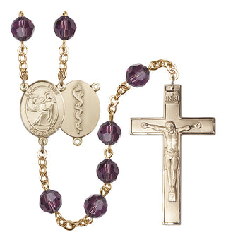 Gold Plated 6mm Austrian Crystal Saint Agatha / Nurse Rosary in Amethyst