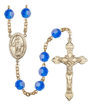 Gold Plated 8mm Austrian Crystal Scapular Rosary in Capri Blue
