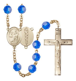 Gold Plated 6mm Austrian Crystal Saint Agatha / Nurse Rosary in Capri Blue