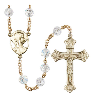 Gold Plated 8mm Austrian Crystal Madonna Mary Rosary in Crystal