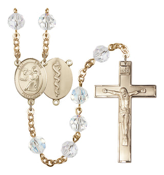 Gold Plated 6mm Austrian Crystal Saint Agatha / Nurse Rosary in Crystal