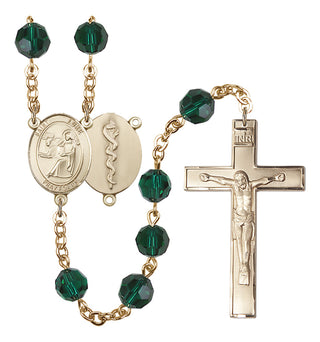 Gold Plated 6mm Austrian Crystal Saint Agatha / Nurse Rosary in Emerald