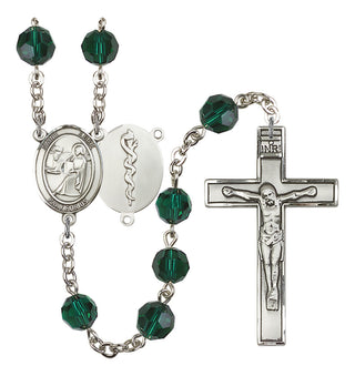 Silver Plated 6mm Austrian Crystal Saint Agatha / Nurse Rosary in Emerald
