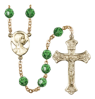 Gold Plated 8mm Austrian Crystal Madonna Mary Rosary in Erinite