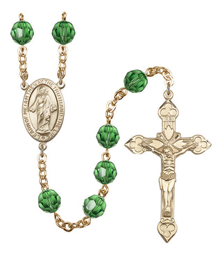 Gold Plated 8mm Austrian Crystal Scapular Rosary in Erinite