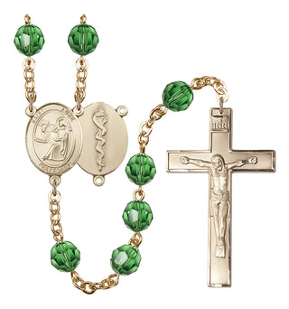 Gold Plated 6mm Austrian Crystal Saint Agatha / Nurse Rosary in Erinite