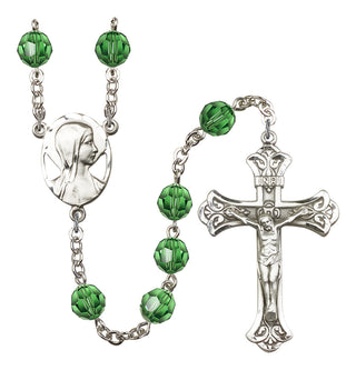Silver Plated 8mm Austrian Crystal Madonna Mary Rosary in Erinite