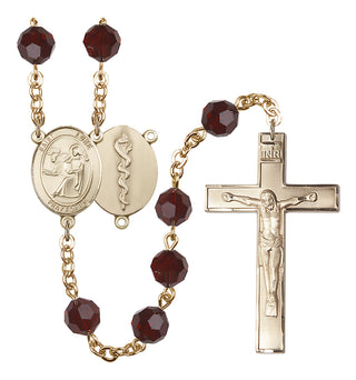 Gold Plated 6mm Austrian Crystal Saint Agatha / Nurse Rosary in Garnet
