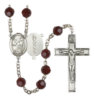 Silver Plated 6mm Austrian Crystal Saint Agatha / Nurse Rosary in Garnet