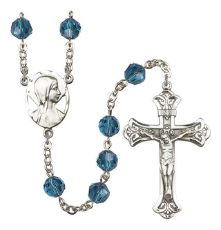 Silver Plated 8mm Austrian Crystal Madonna Mary Rosary in Indocolite