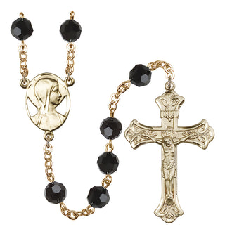 Gold Plated 8mm Austrian Crystal Madonna Mary Rosary in Jet