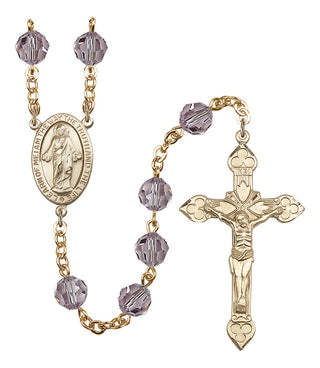 Gold Plated 8mm Austrian Crystal Scapular Rosary in Light Amethyst