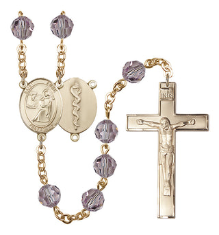 Gold Plated 6mm Austrian Crystal Saint Agatha / Nurse Rosary in Light Amethyst