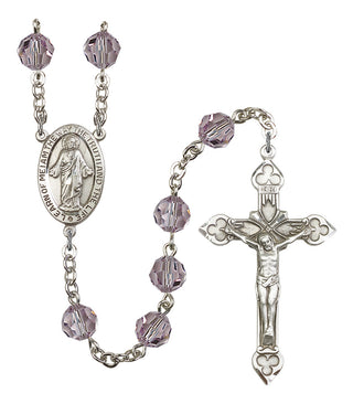 Silver Plated 8mm Austrian Crystal Scapular Rosary in Light Amethyst