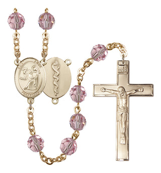Gold Plated 6mm Austrian Crystal Saint Agatha / Nurse Rosary in Light Rose