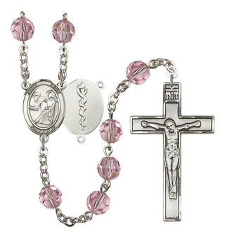 Silver Plated 6mm Austrian Crystal Saint Agatha / Nurse Rosary in Light Rose