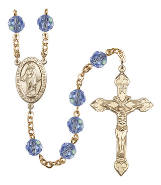 Gold Plated 8mm Austrian Crystal Scapular Rosary in Light Sapphire