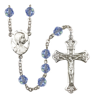 Silver Plated 8mm Austrian Crystal Madonna Mary Rosary in Light Sapphire