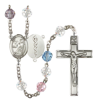 Silver Plated 6mm Austrian Crystal Saint Agatha / Nurse Rosary in Multi-Color
