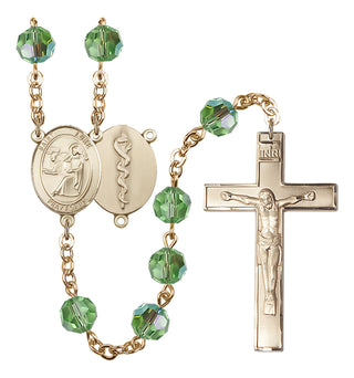 Gold Plated 6mm Austrian Crystal Saint Agatha / Nurse Rosary in Peridot
