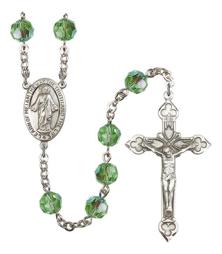 Silver Plated 8mm Austrian Crystal Scapular Rosary in Peridot