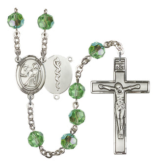 Silver Plated 6mm Austrian Crystal Saint Agatha / Nurse Rosary in Peridot