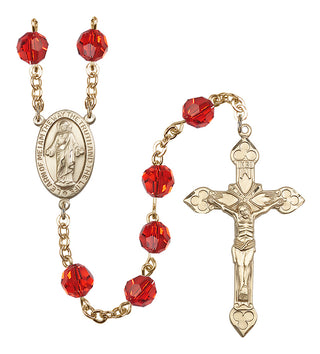 Gold Plated 8mm Austrian Crystal Scapular Rosary in Ruby