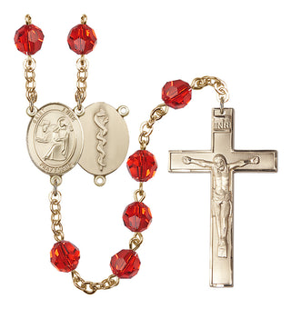 Gold Plated 6mm Austrian Crystal Saint Agatha / Nurse Rosary in Ruby